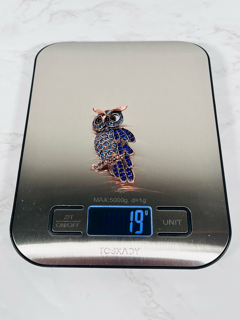 Blue Rhinestone Owl Brooch - Picture 4 of 4